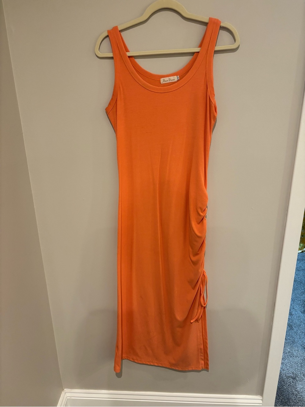 Woman Within Sleeveless Orange Ruched Side Midi Dress